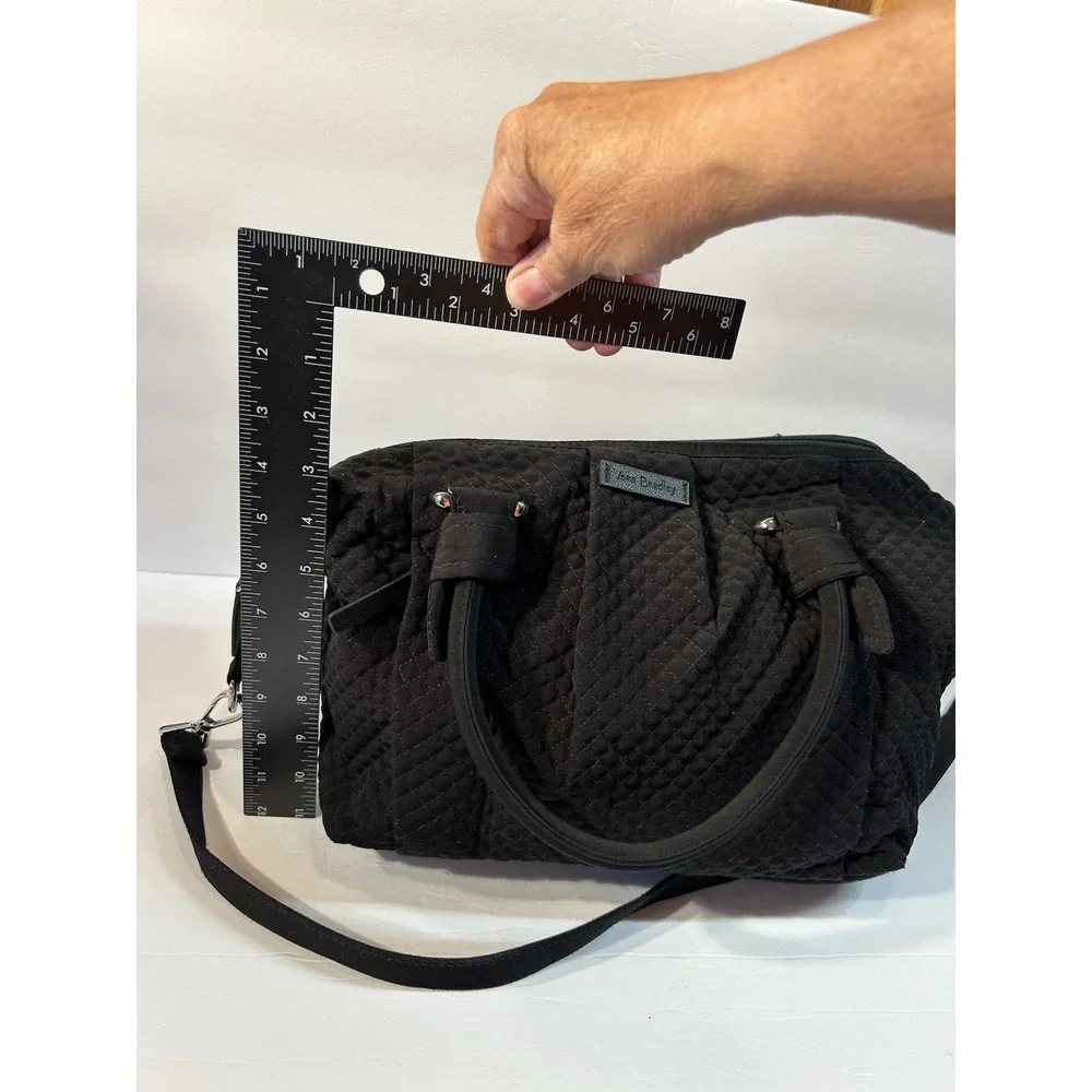 Vera Bradley Black Quilted Microfiber Satchel Crossbody Purse & Wallet Set
